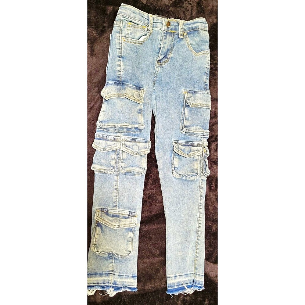 Waimea Boys Stacked Fit Slim Skinny Jeans Light Wash Blue Stretch Cargo Size 6